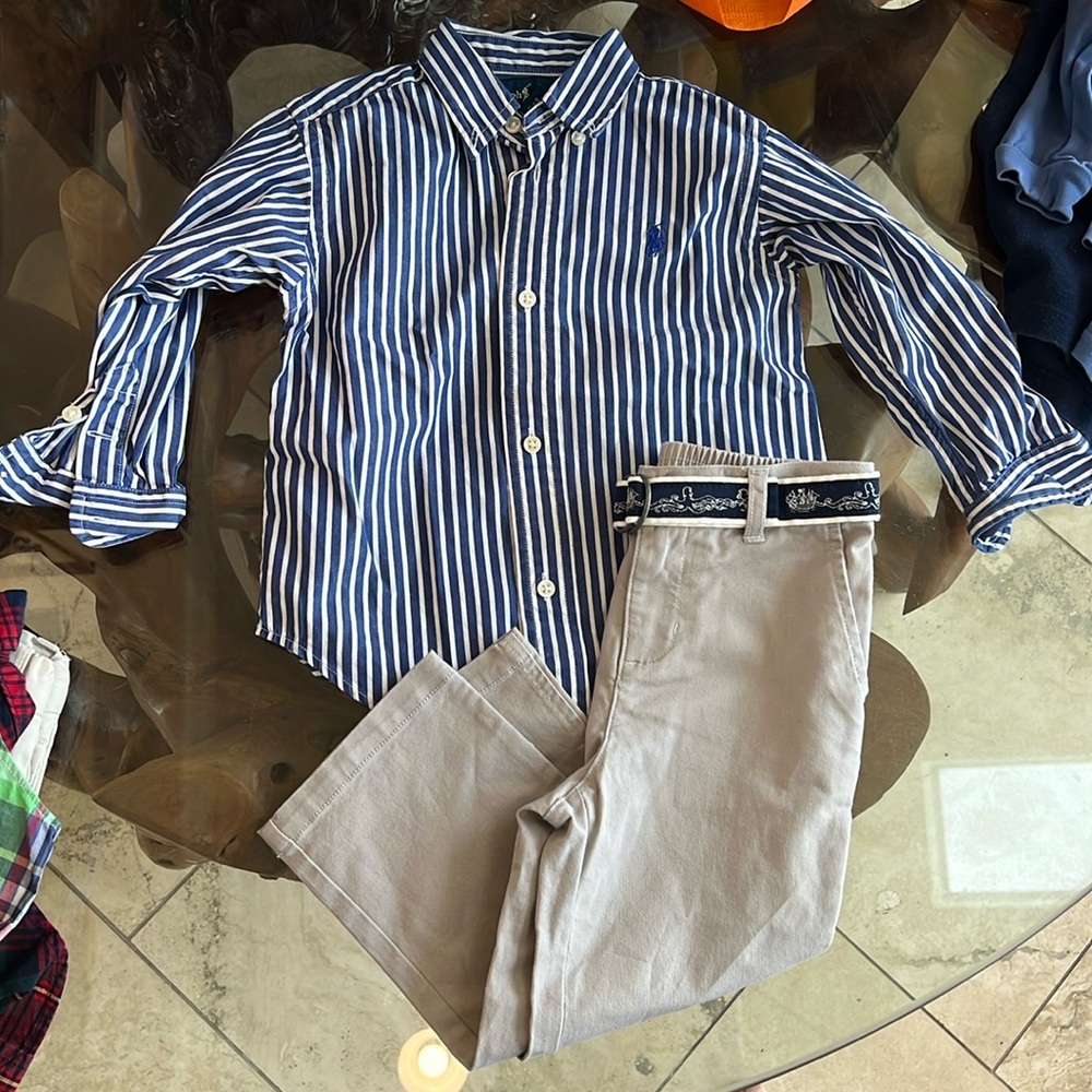 New polo Ralph Lauren boys size 24 months long sleeve shirt/pants with belt
